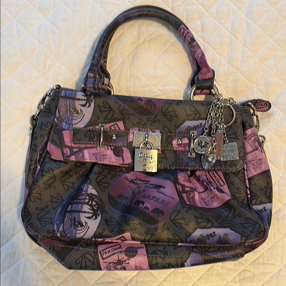 Vintage Kathy Van Zeeland Pink and Gray Satchel with Eclectic Design